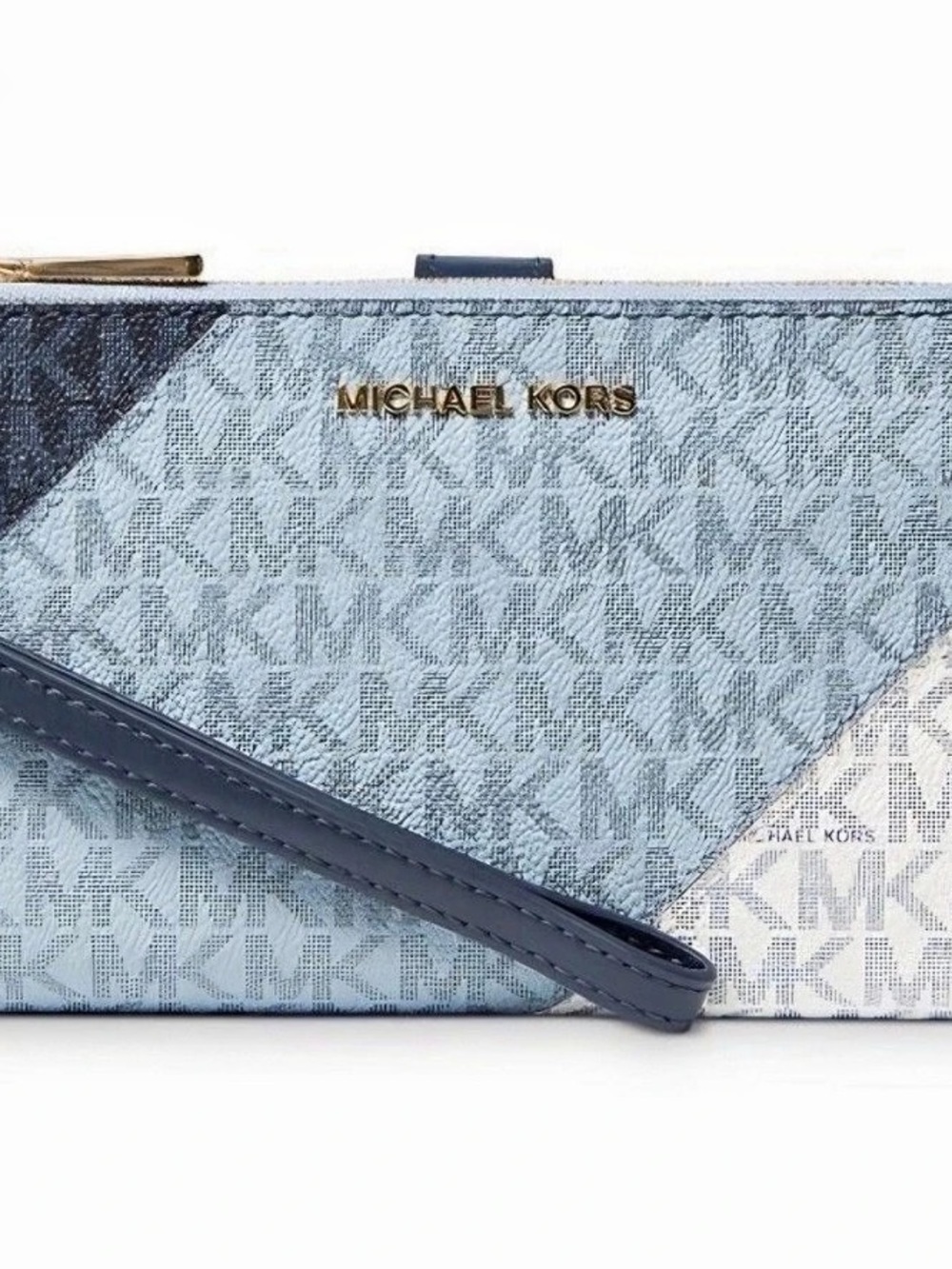 Michael Kors Jet Set Travel Large Double Zip Wristlet Wallet Blue & White